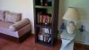 Living area, lamp and bookcase